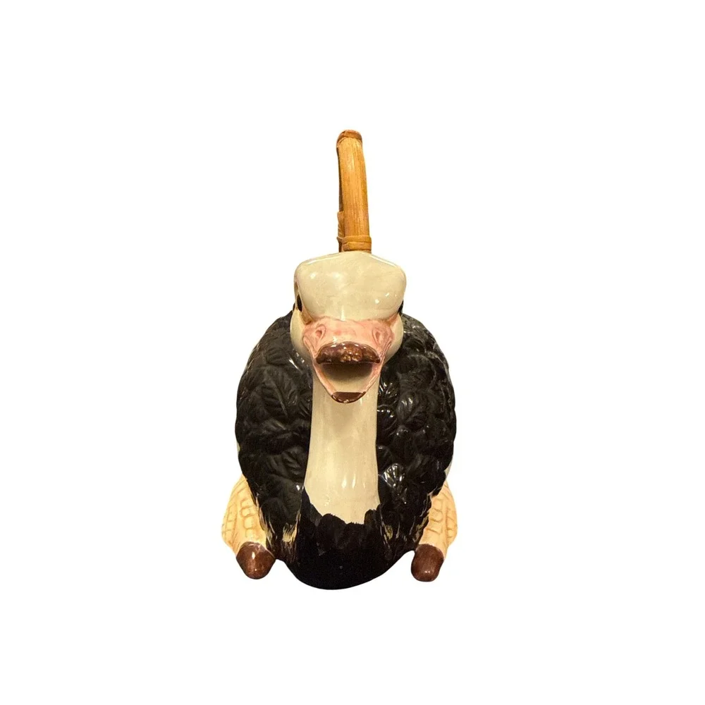 Ostrich Teapot Home‎ Decor OS Black/Cream Bamboo Handle Ceramic
